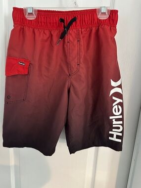 Hurley Red And Black Swim Shorts BOYS SIZE 10-12